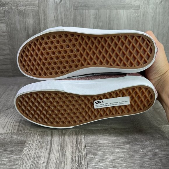 Vans Old Skool V Youth size 5.5/Women 7 Rose Gold Pink Glitter Skate Shoes - Picture 7 of 8